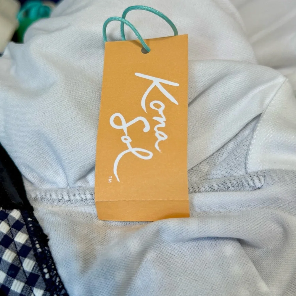 Kona‎ Sol Ruffle Seersucker Swimsuit Woman Plus 20W Removable Strap Blue Gingham